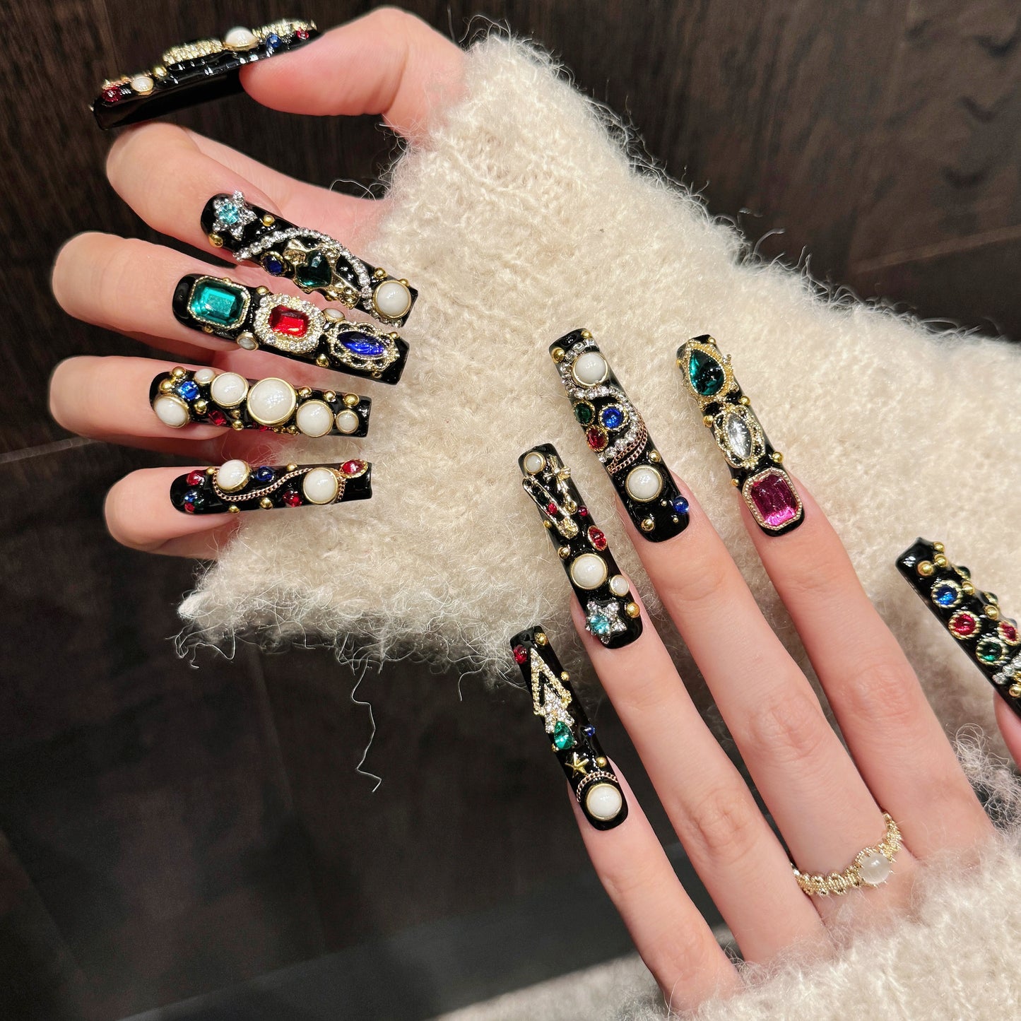 Black Gothic Gemstone Luxury Press - on Nails