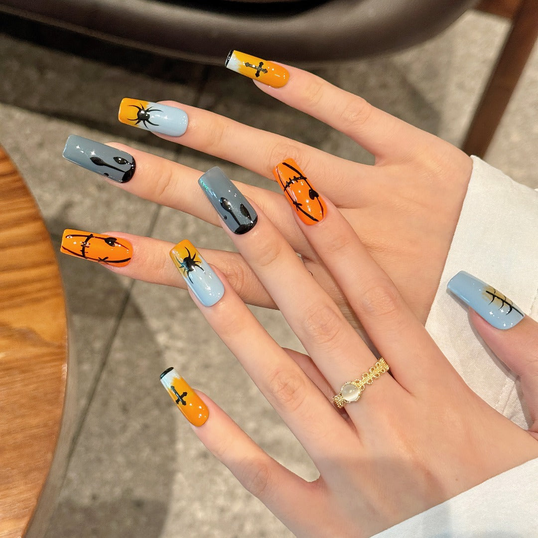 Halloween - themed Pumpkin Spider Cross Press - on Nails