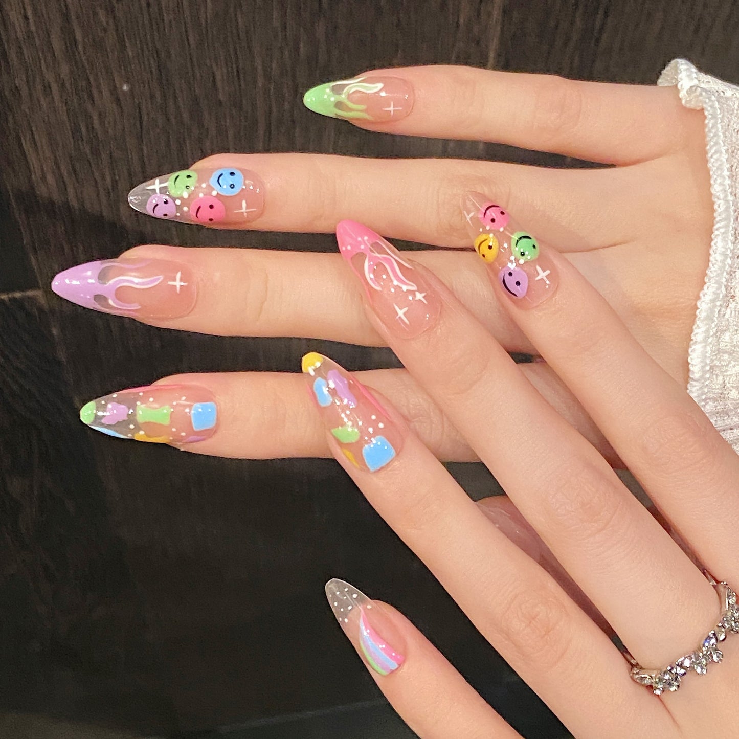 Colorful Emoji & Rainbow Press - on Nails