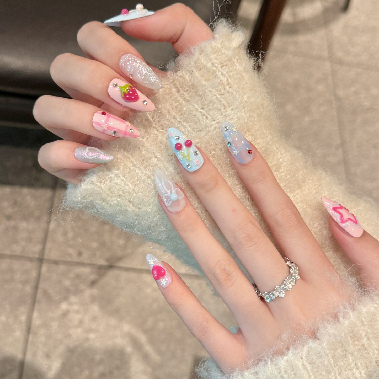 Colorful Sweet Cherry Star Strawberry Heart Press - on Nails