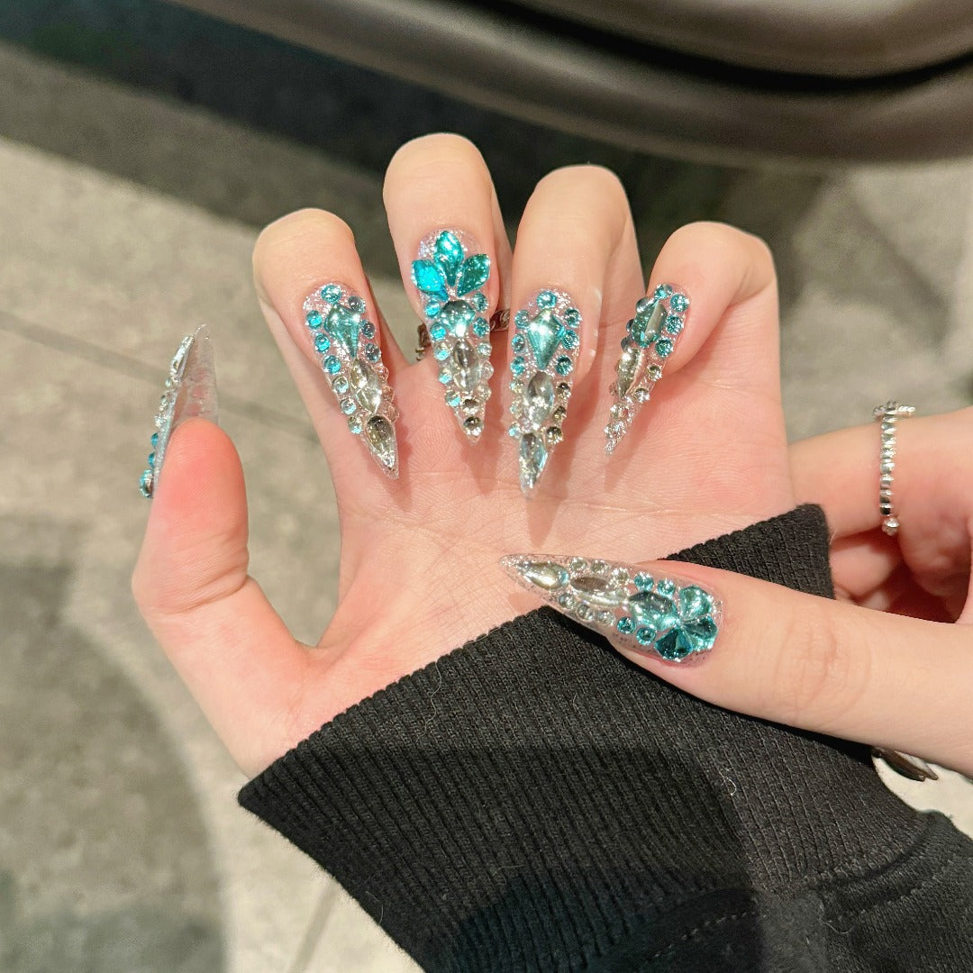 Azure Gemstone Glam Press - on Nails
