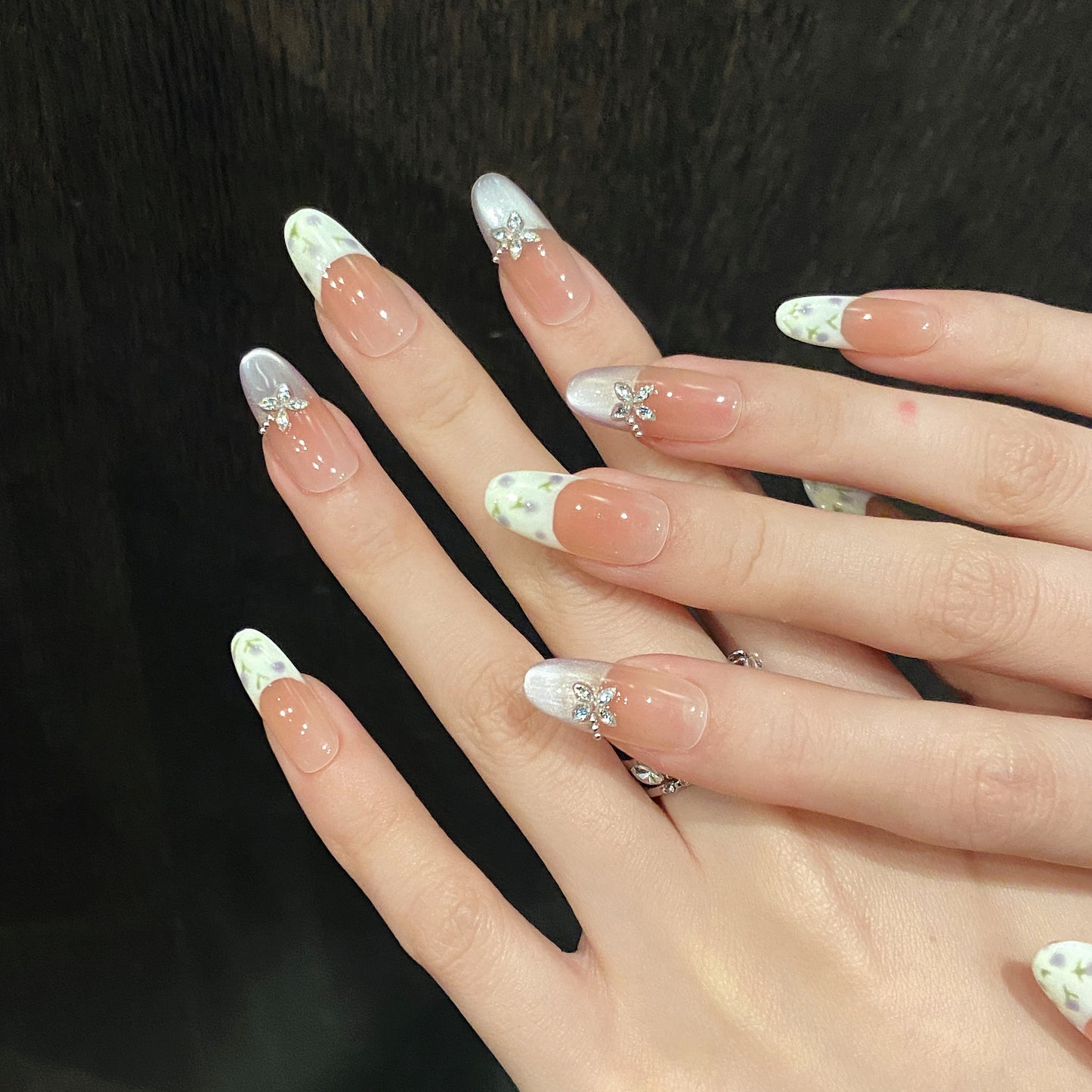 Orange - Pink Gradient Floral Butterfly Glam Press - on Nails