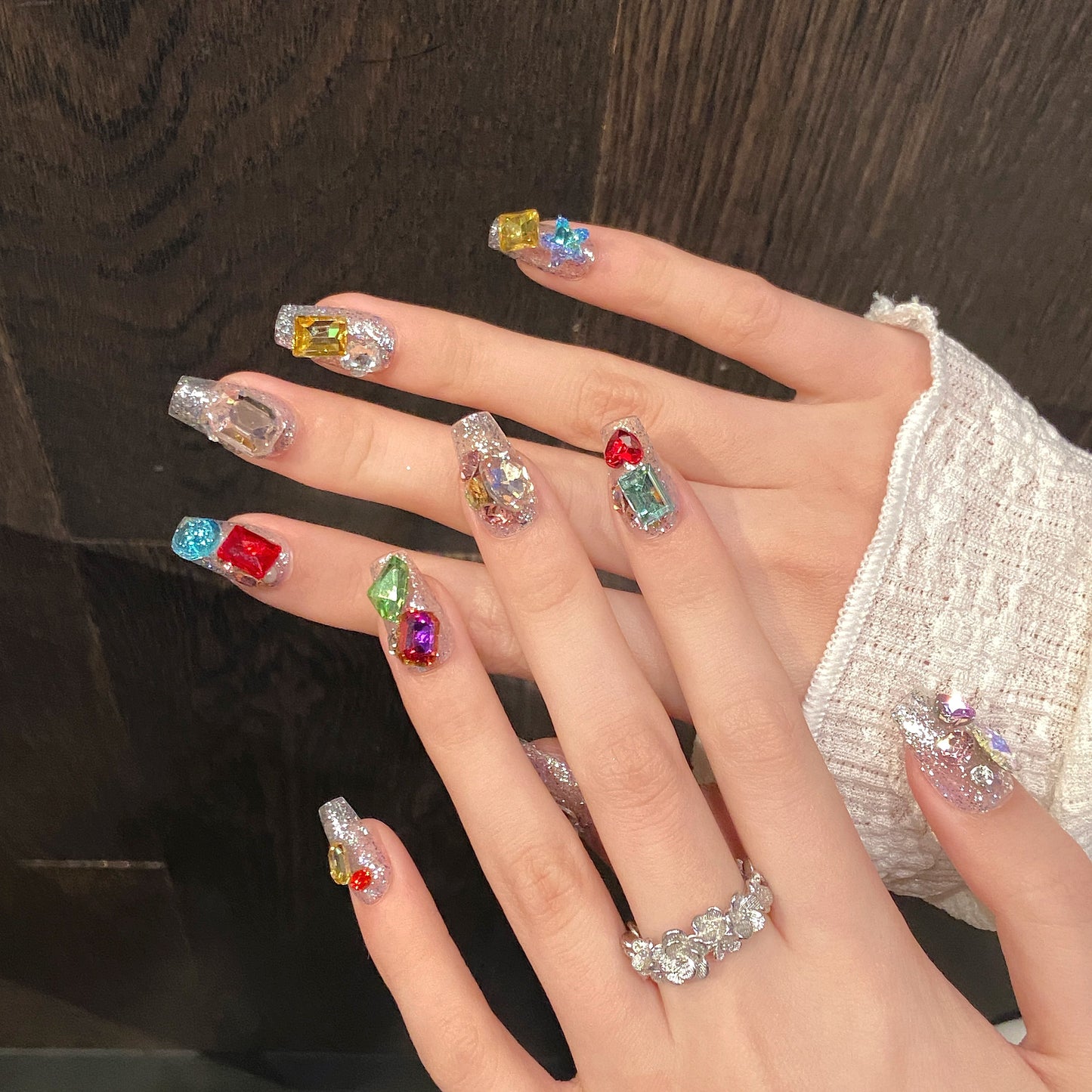 Colorful Gem Sparkle Handmade Press - on Nails