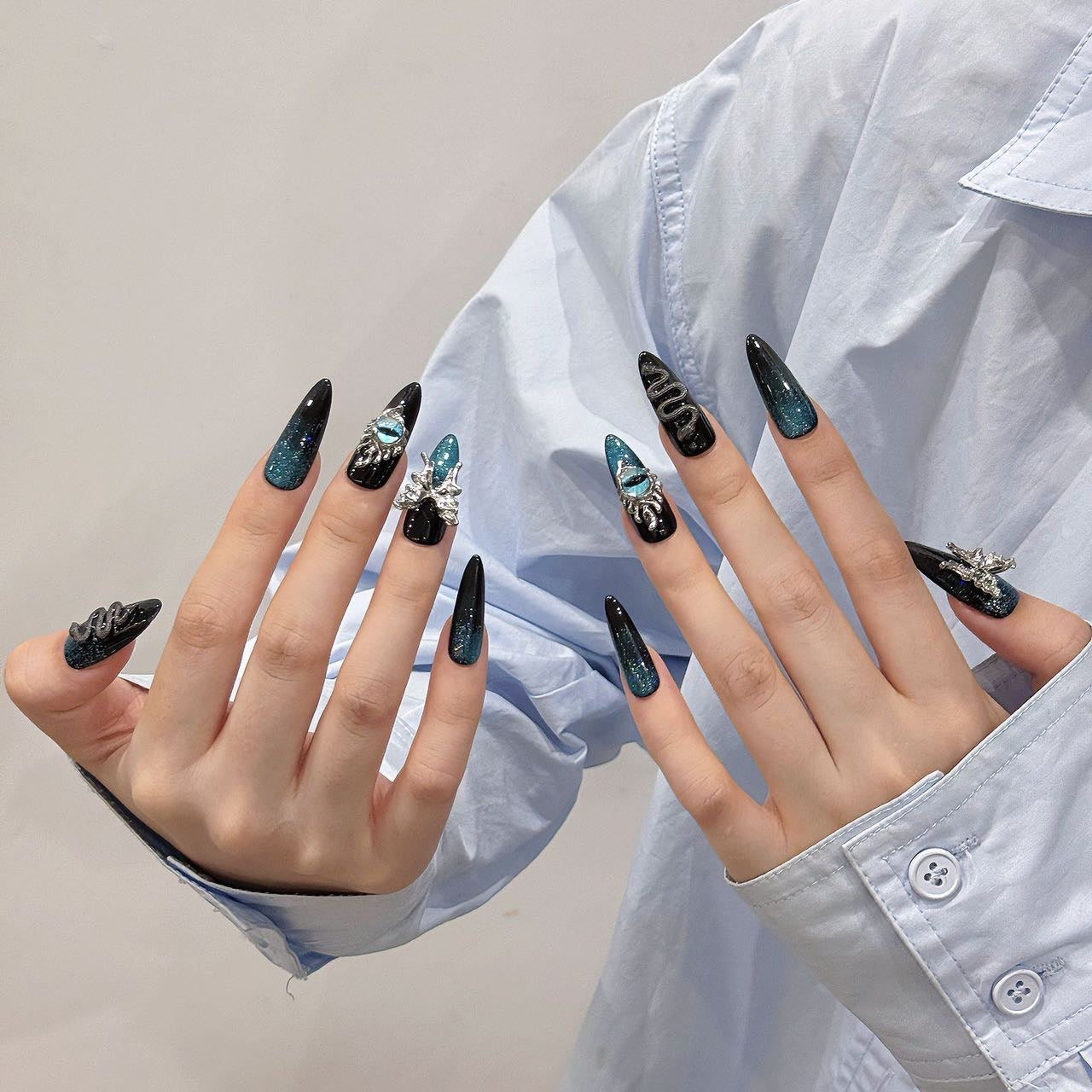 Dark Blue Mystic Glam Nails