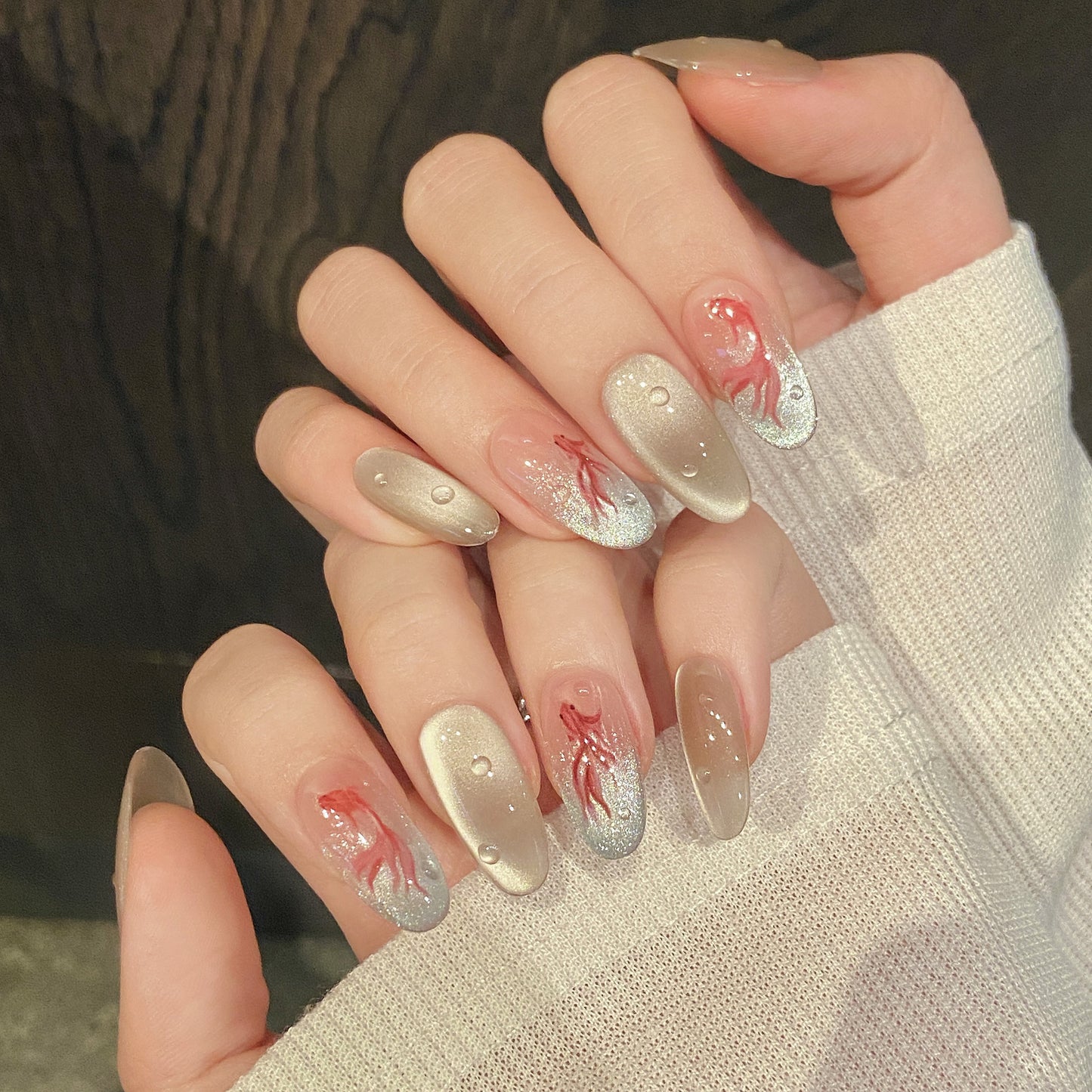 Pink - Silver Gradient Goldfish Bubbles Press - on Nails