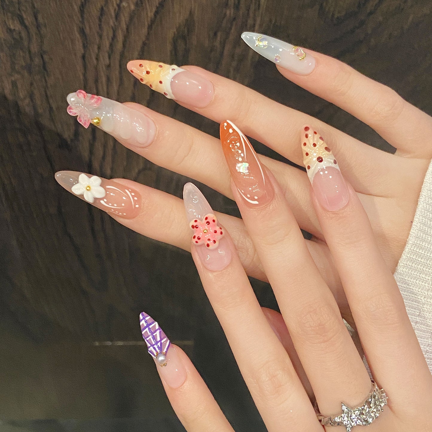 Colorful Floral Pearl Press - on Nails