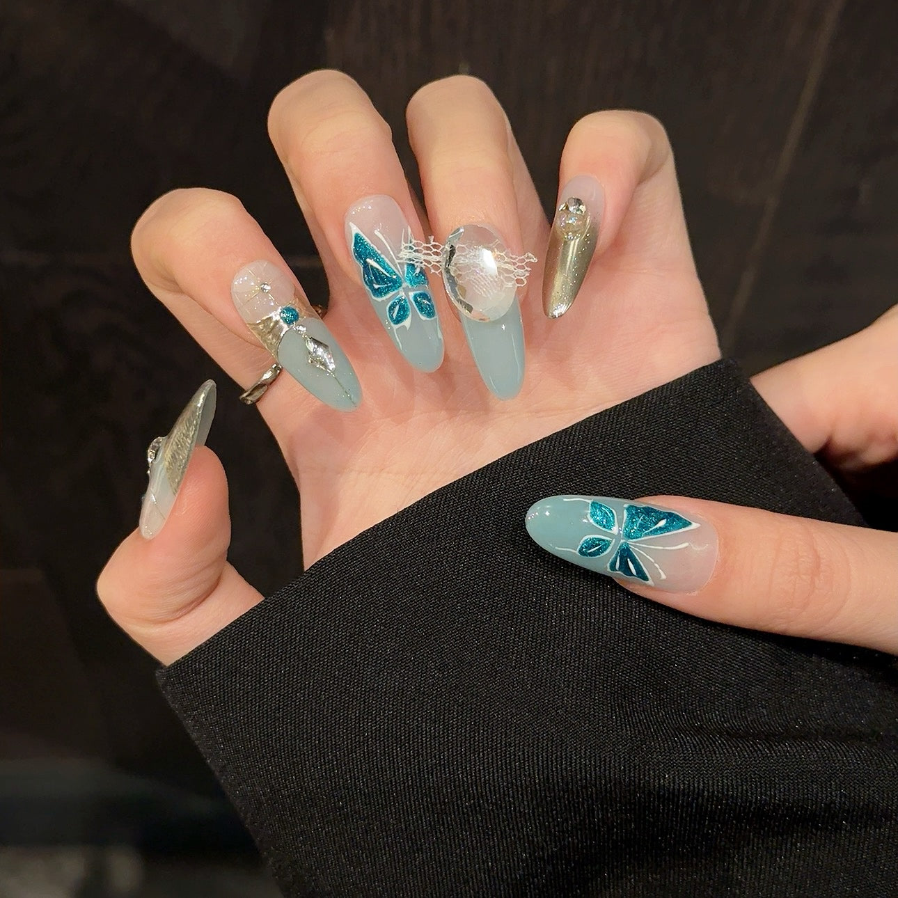 Ice - blue Butterfly Elegant Transparent Press - on Nails