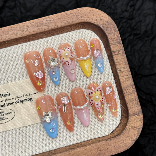 Gradient Butterfly Pearl Glam Press - on Nails