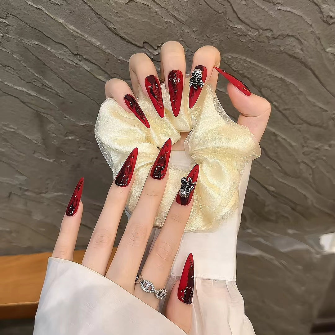 Dark Red Skull Chic Nails