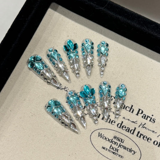 Azure Gemstone Glam Press - on Nails