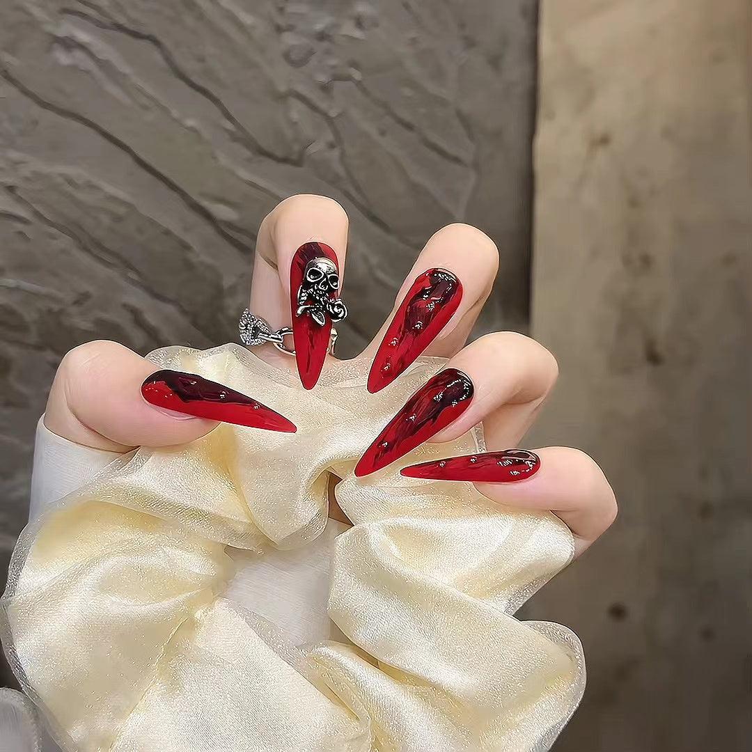 Dark Red Skull Chic Nails