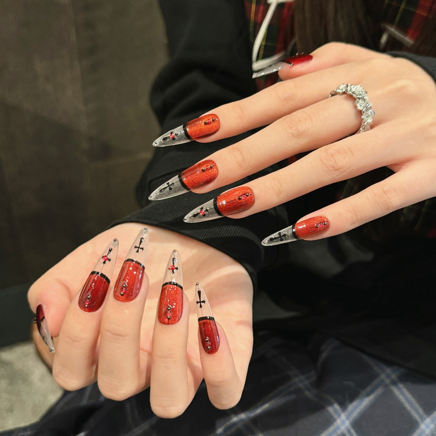 Crimson Gothic Cross Press - on Nails