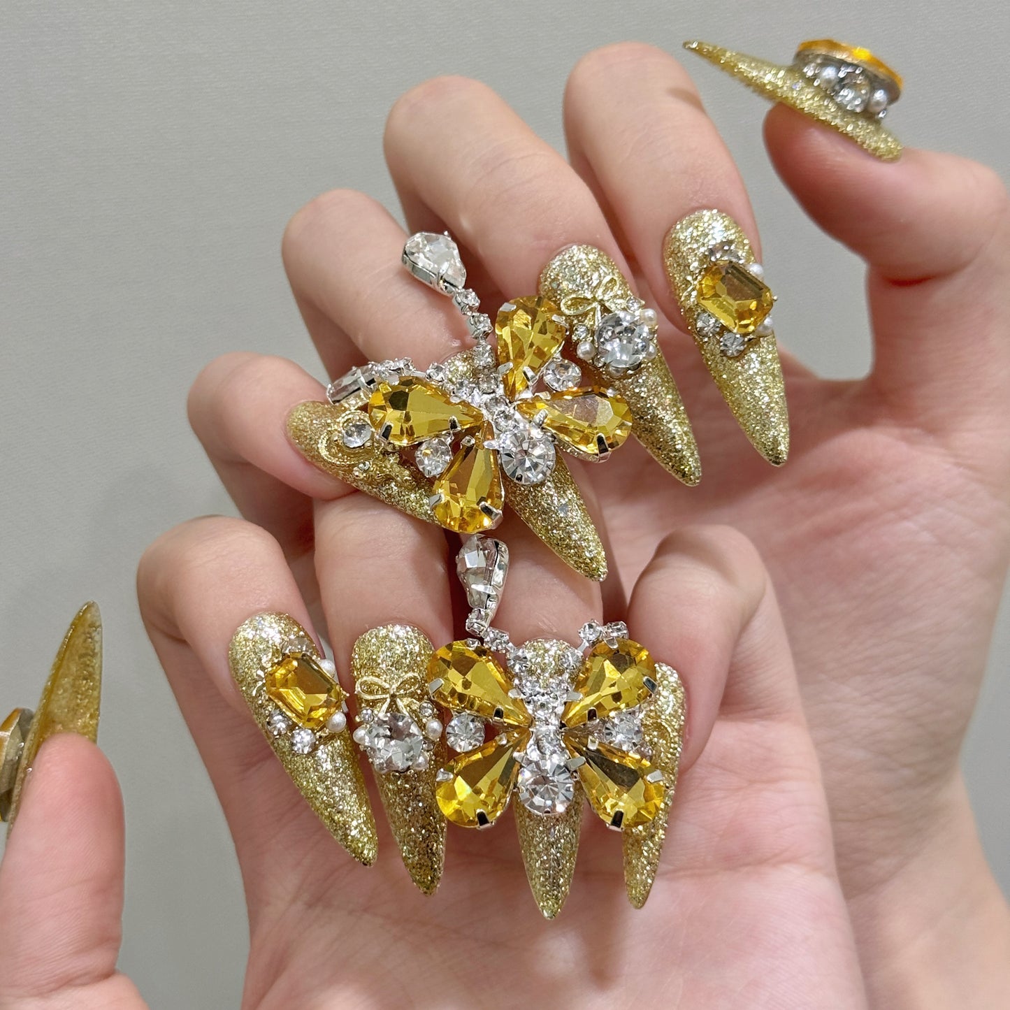 Gold Luxury Butterfly Gemstone Sparkle Press - on Nails