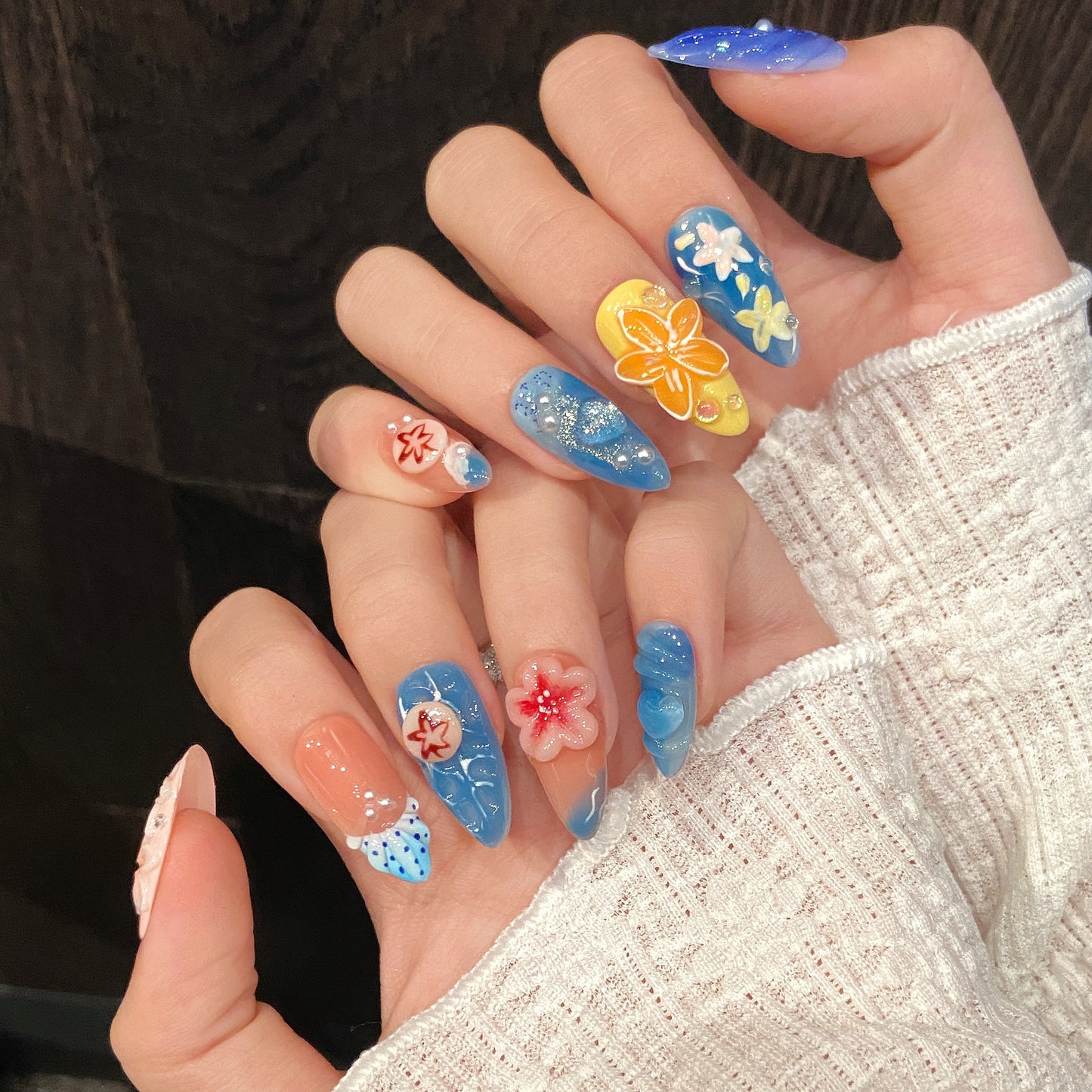Colorful Floral Pearl Press - on Nails