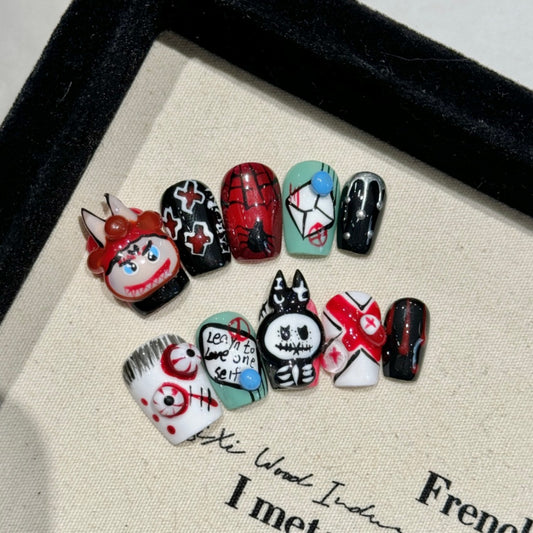 Unique Cartoon Dark - style Press - on Nails