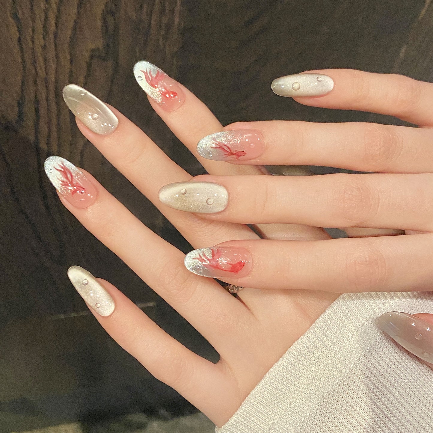 Pink - Silver Gradient Goldfish Bubbles Press - on Nails