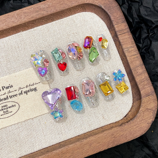 Colorful Gem Sparkle Handmade Press - on Nails