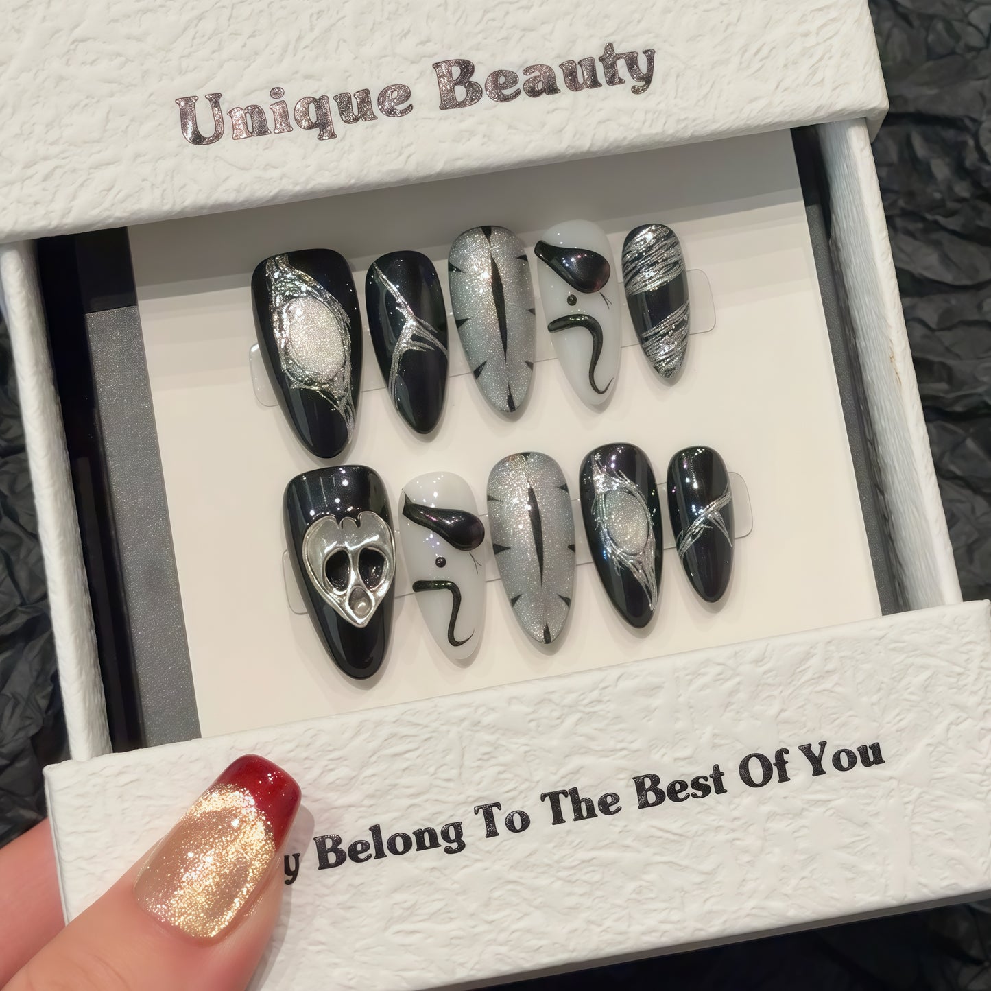 Dark Abstract Line Art Nails