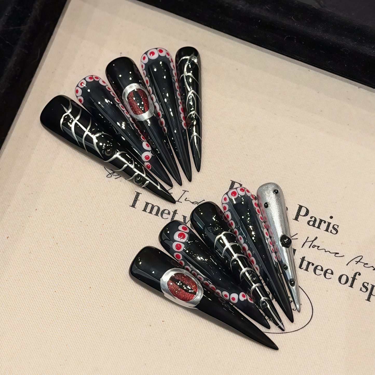 Dark Gothic Red Dot & Lip Press - on Nails