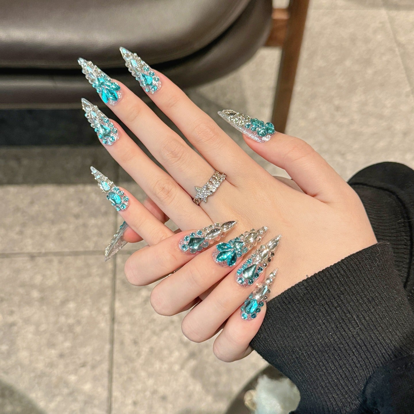 Azure Gemstone Glam Press - on Nails