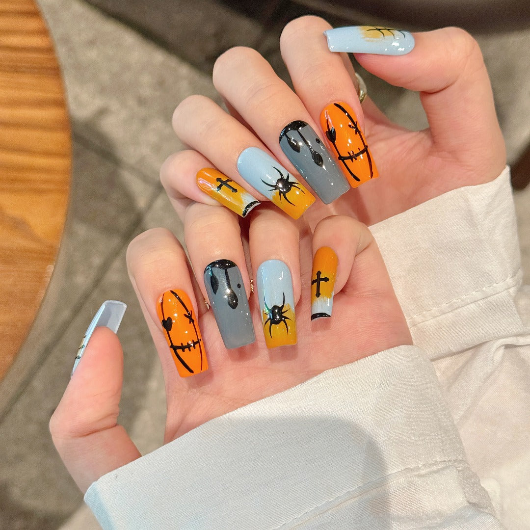 Halloween - themed Pumpkin Spider Cross Press - on Nails
