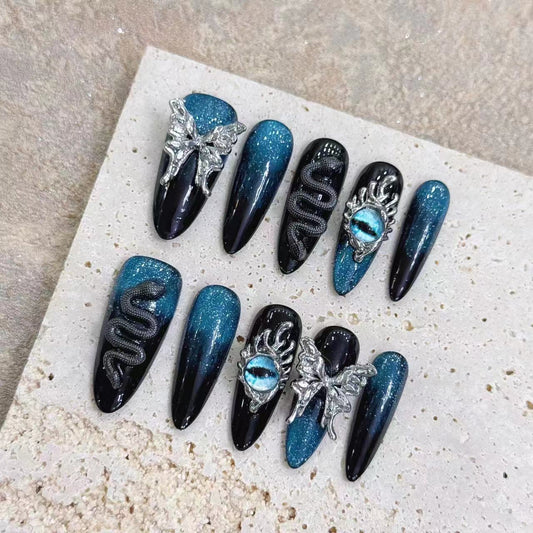 Dark Blue Mystic Glam Nails