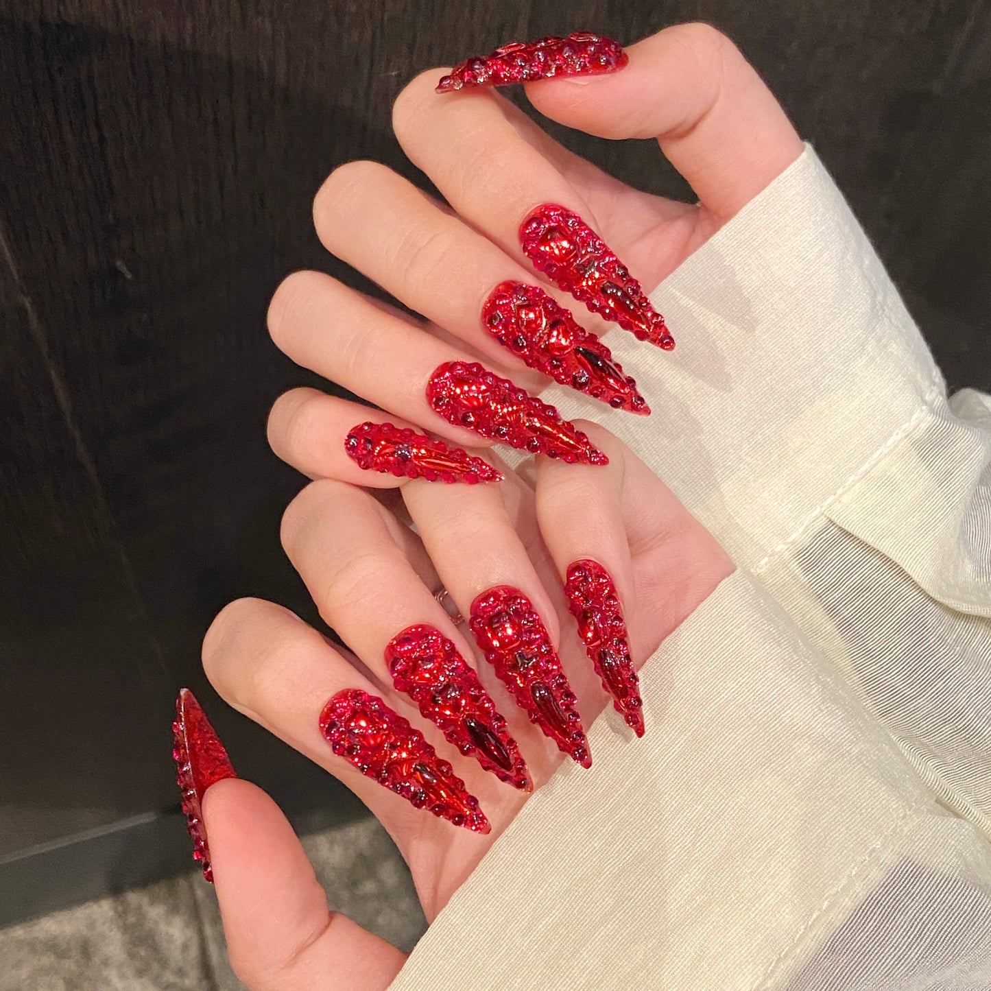 Red Luxe Gemstone Press - on Nails
