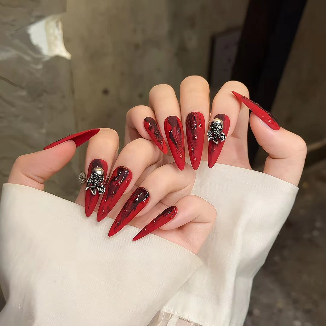 Dark Red Skull Chic Nails
