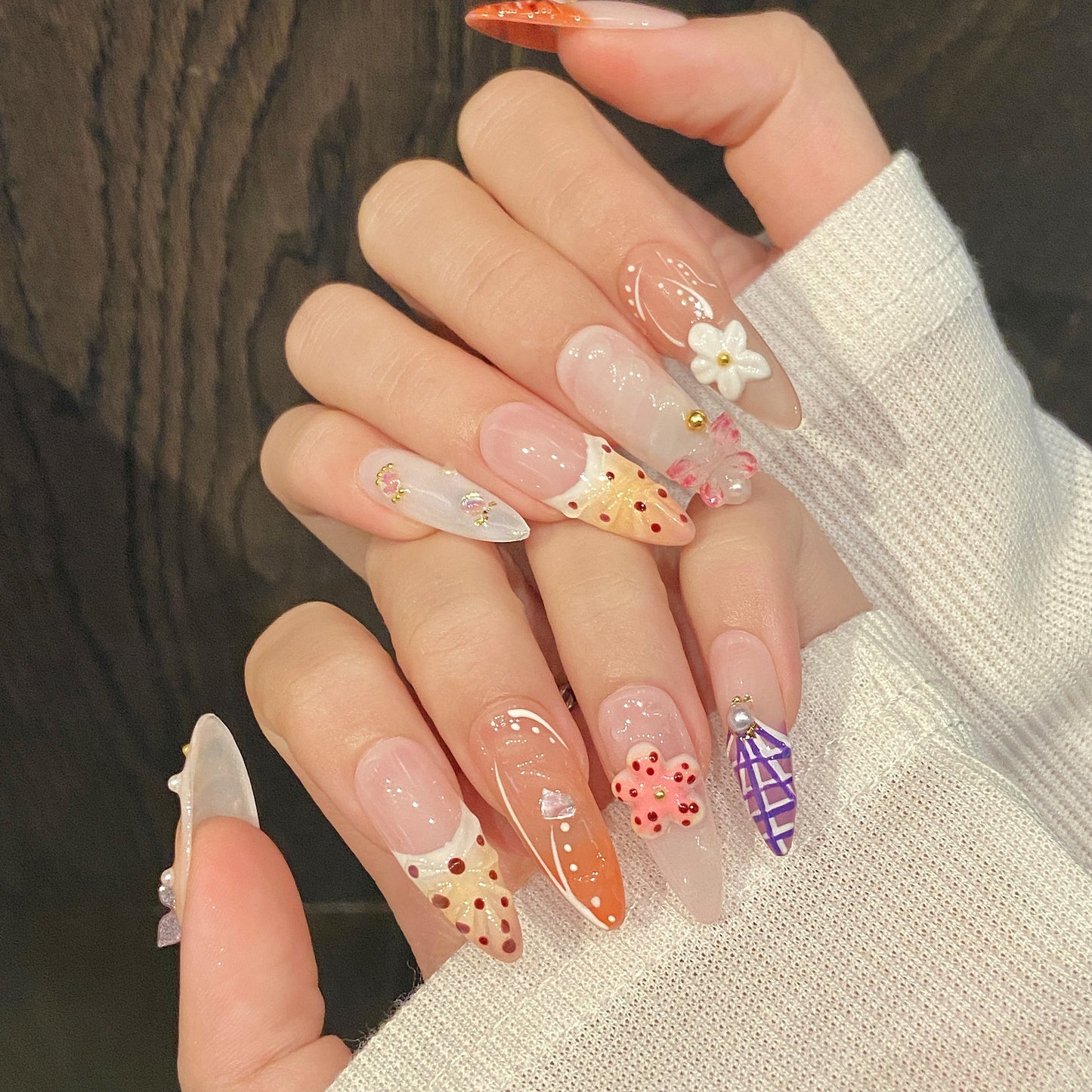Colorful Floral Pearl Press - on Nails