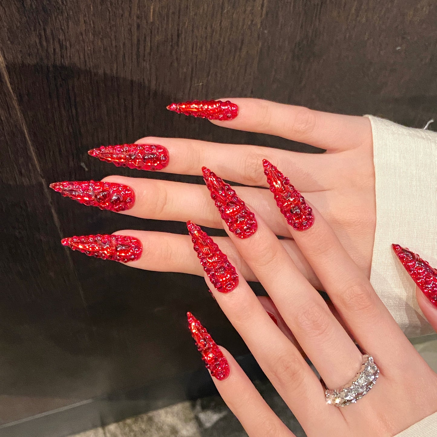Red Luxe Gemstone Press - on Nails