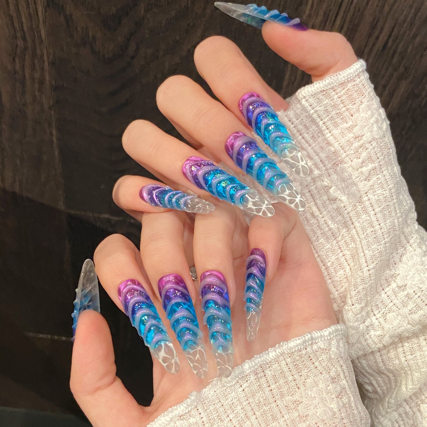 Purple - Blue Gradient Layered Glamorous Press - on Nails