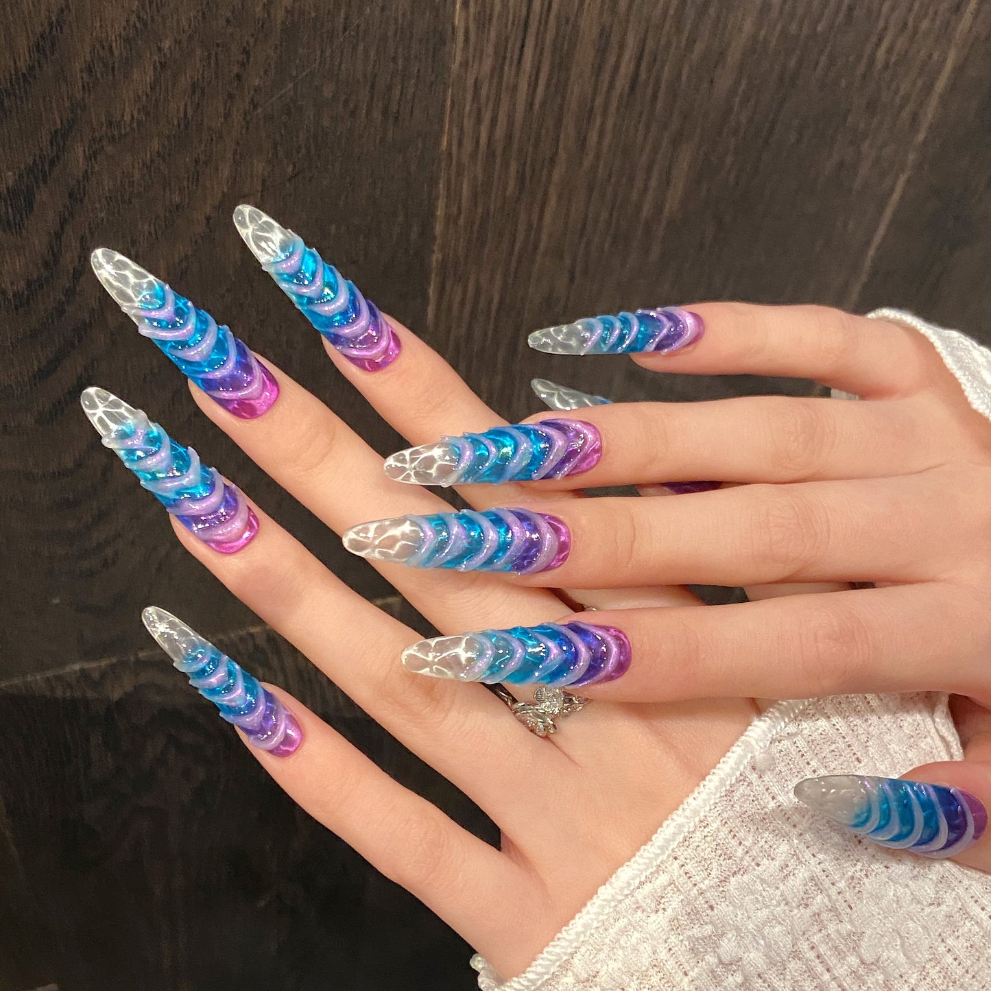 Purple - Blue Gradient Layered Glamorous Press - on Nails