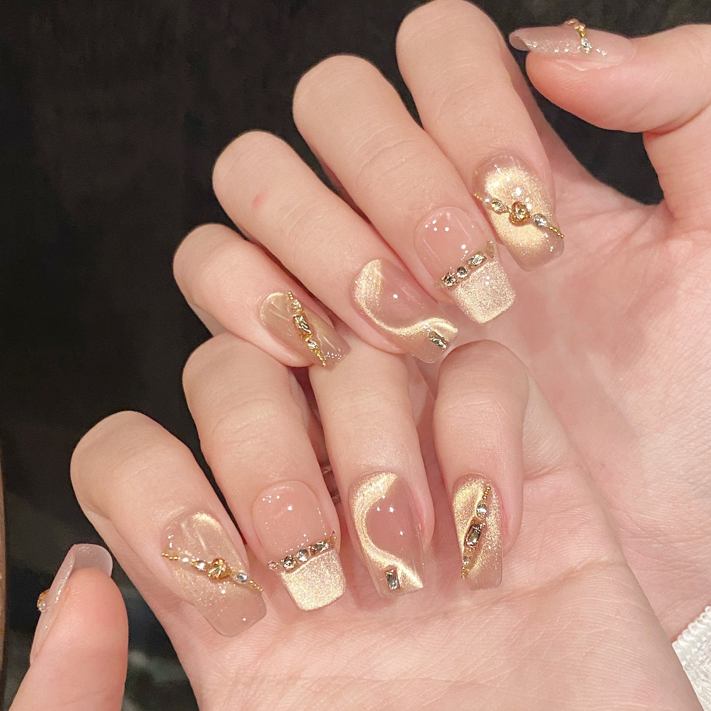 Pink Gold Chain Gemstone Glam Press - on Nails
