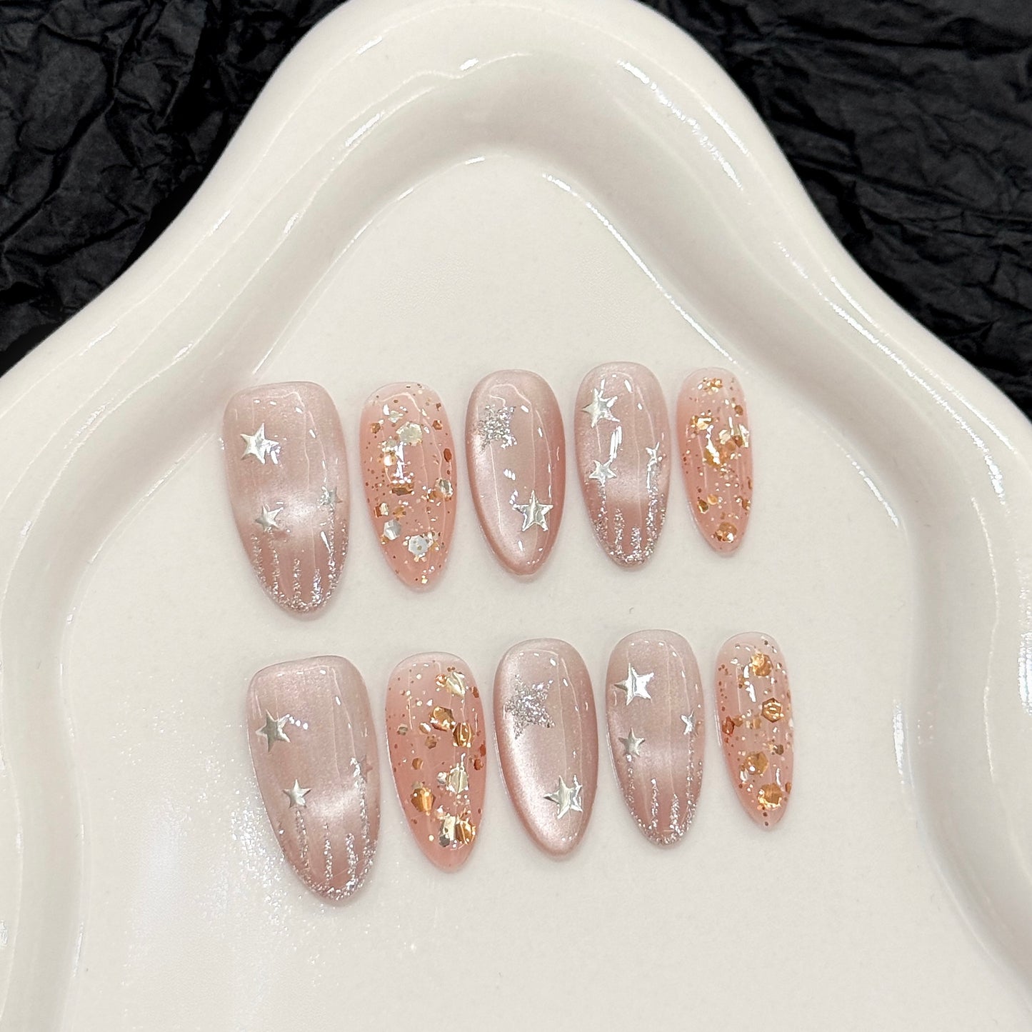 Soft - pink Star Sparkle Press - on Nails