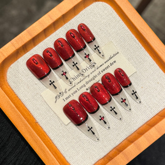 Crimson Gothic Cross Press - on Nails
