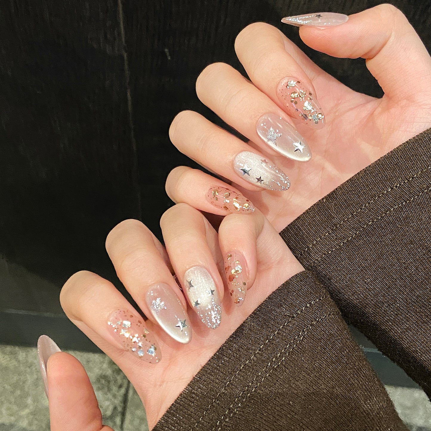 Soft - pink Star Sparkle Press - on Nails