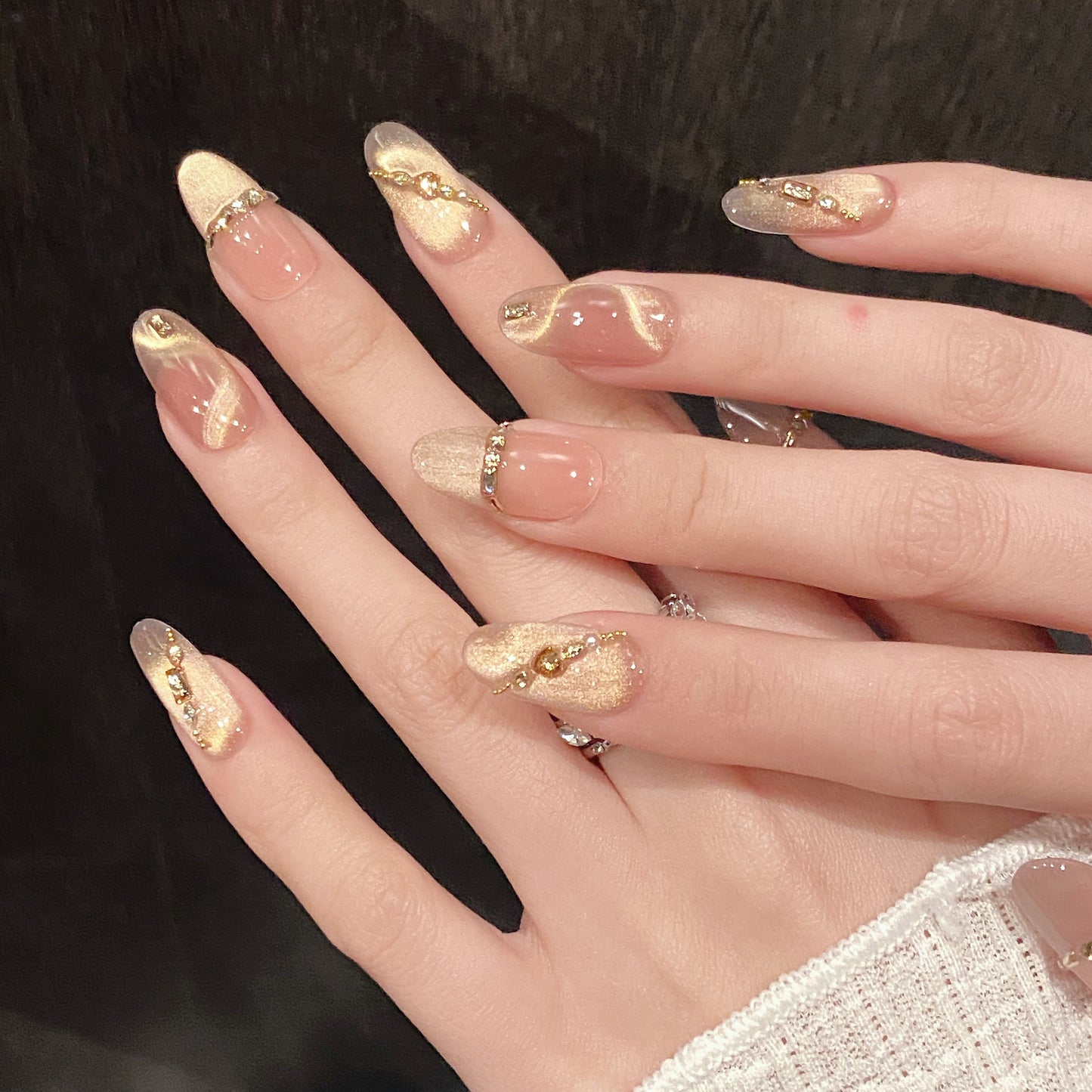 Pink Gold Chain Gemstone Glam Press - on Nails