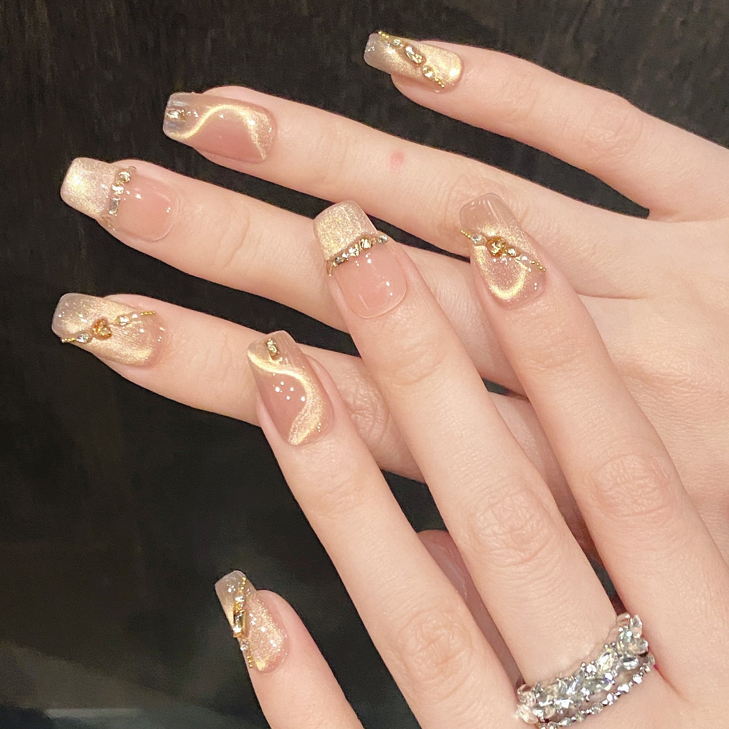 Pink Gold Chain Gemstone Glam Press - on Nails