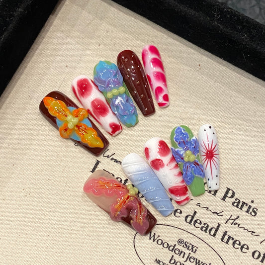 Colorful Floral Art Press - on Nails