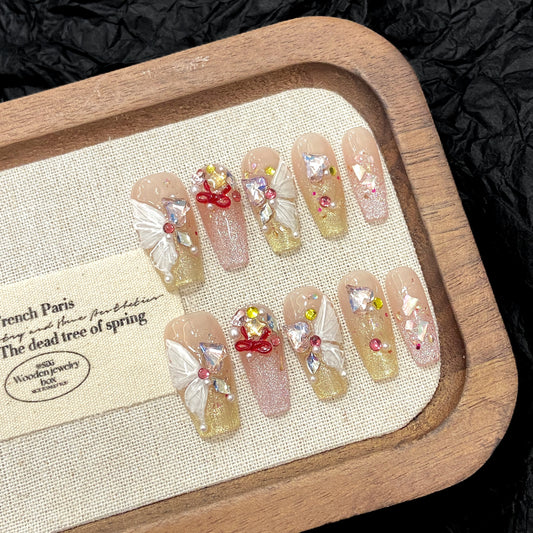 Butterfly Pearl Gemstone Glitter Glam Press - on Nails