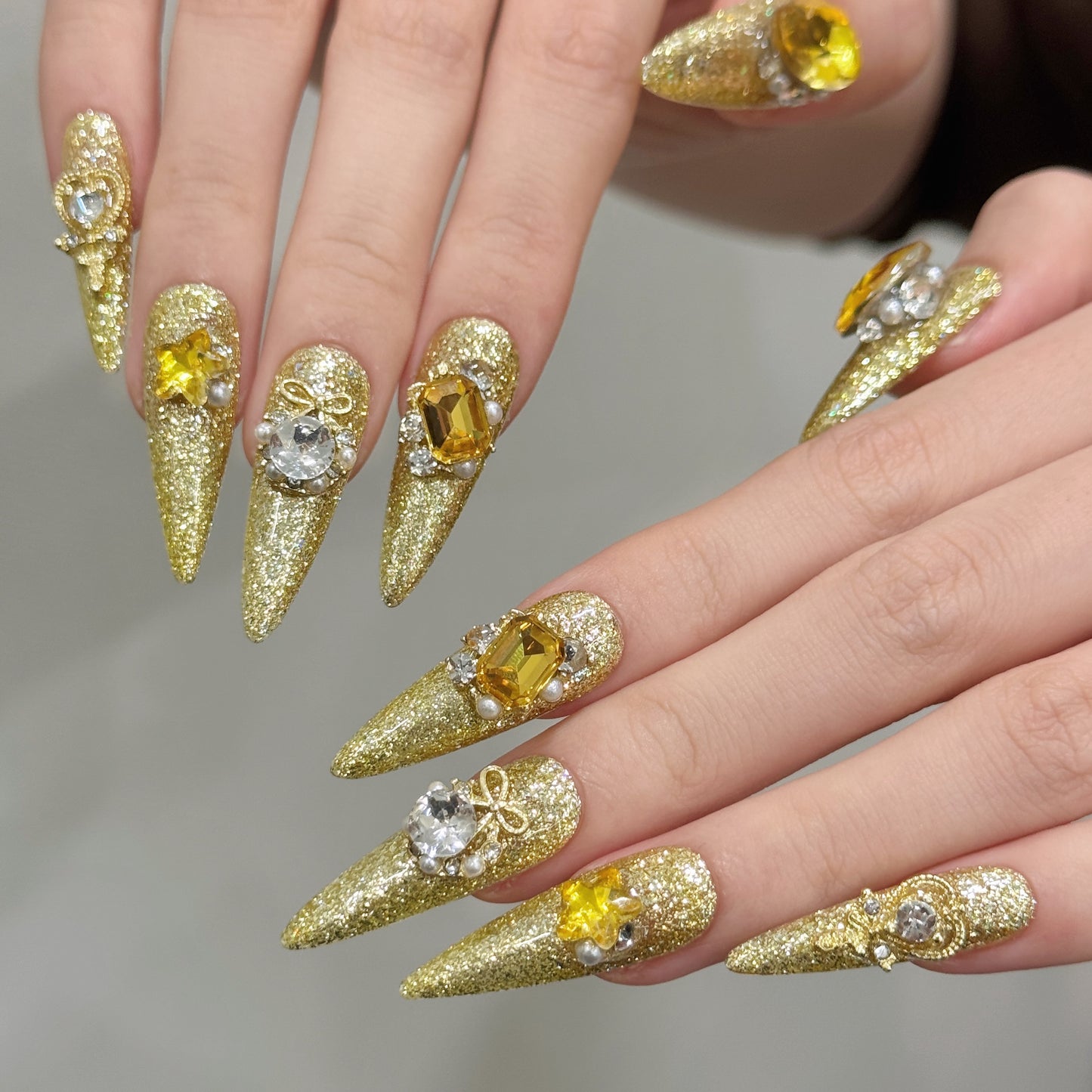 Gold Luxury Butterfly Gemstone Sparkle Press - on Nails