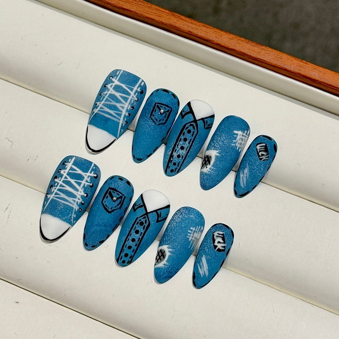 Blue Sneaker - themed Press - on Nails