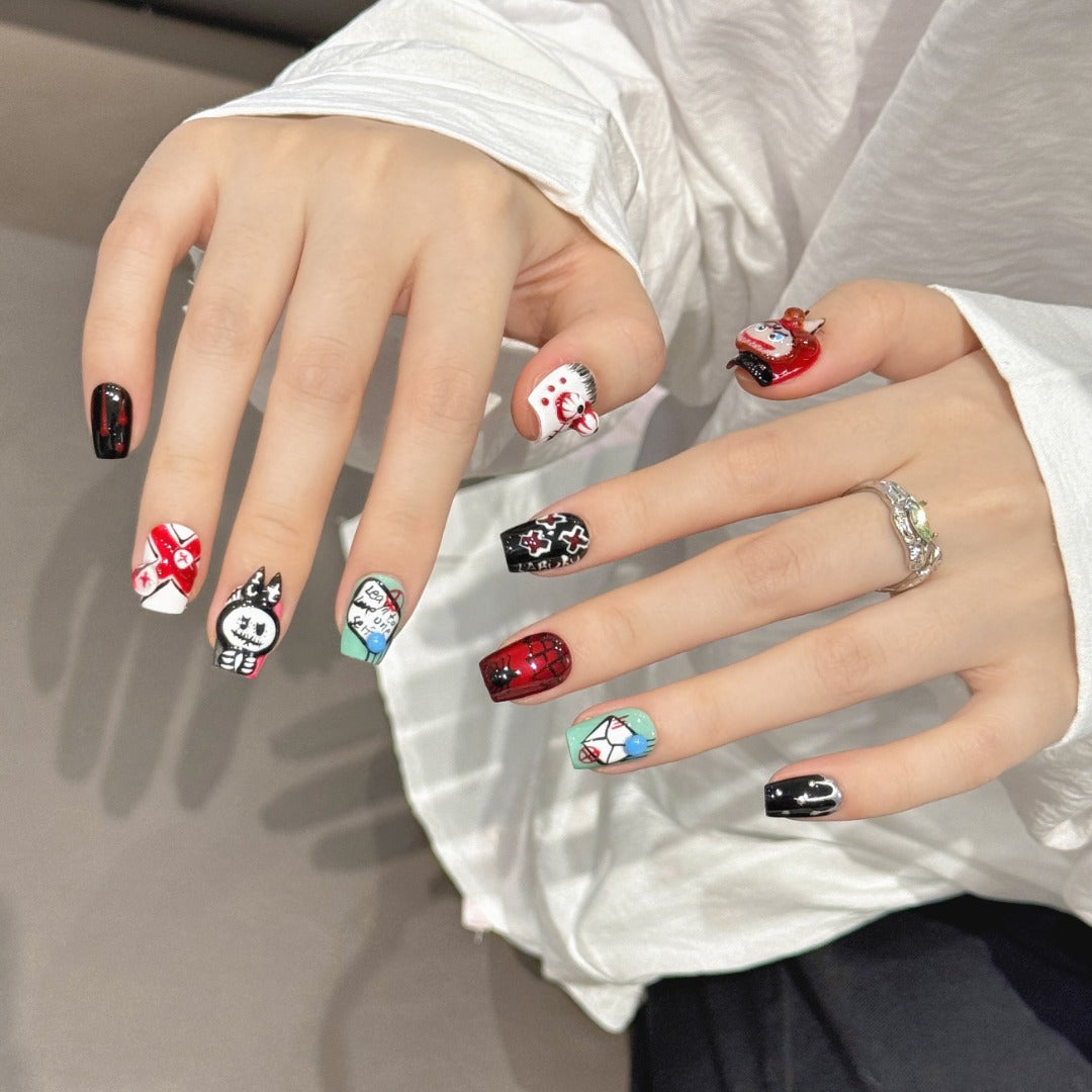 Unique Cartoon Dark - style Press - on Nails