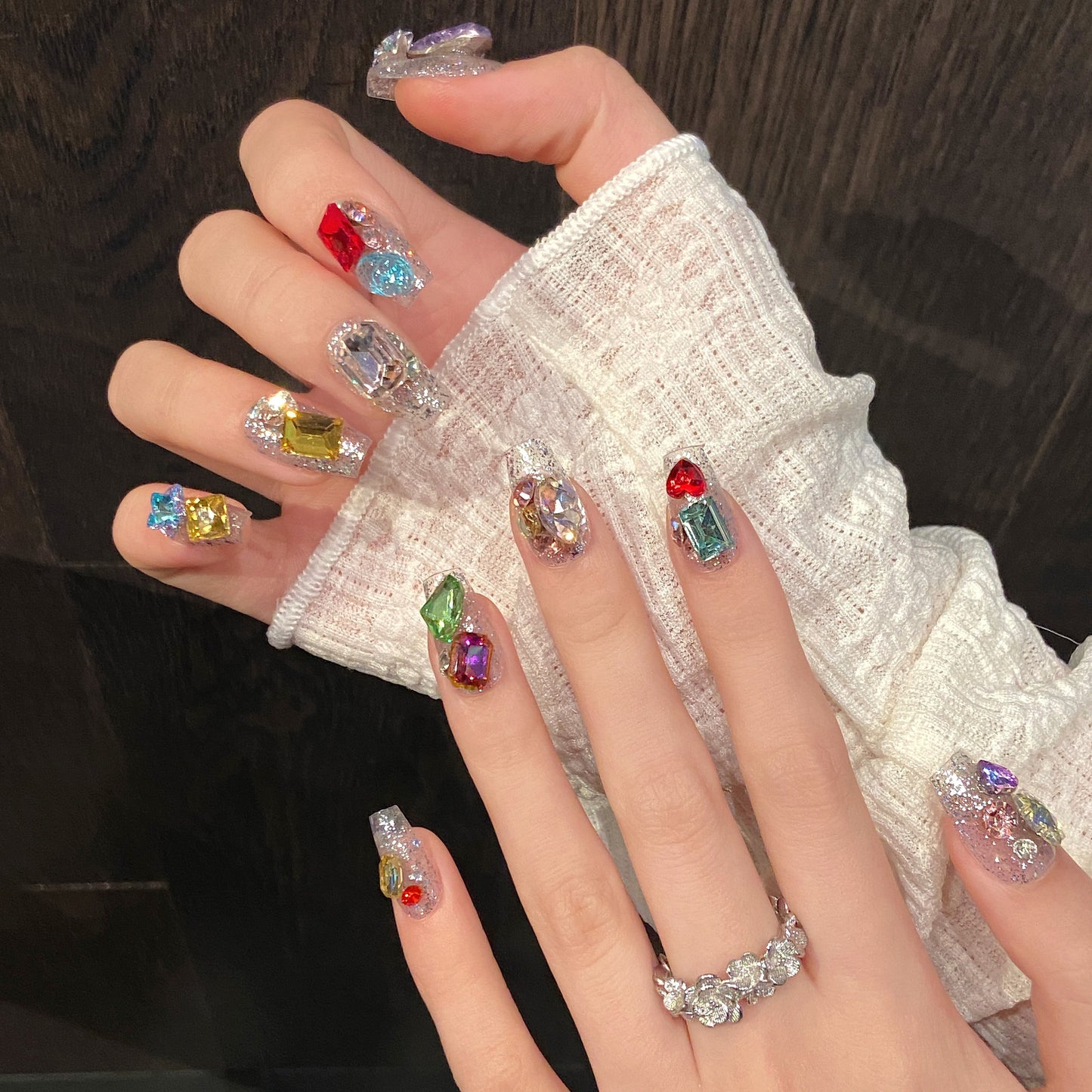 Colorful Gem Sparkle Handmade Press - on Nails