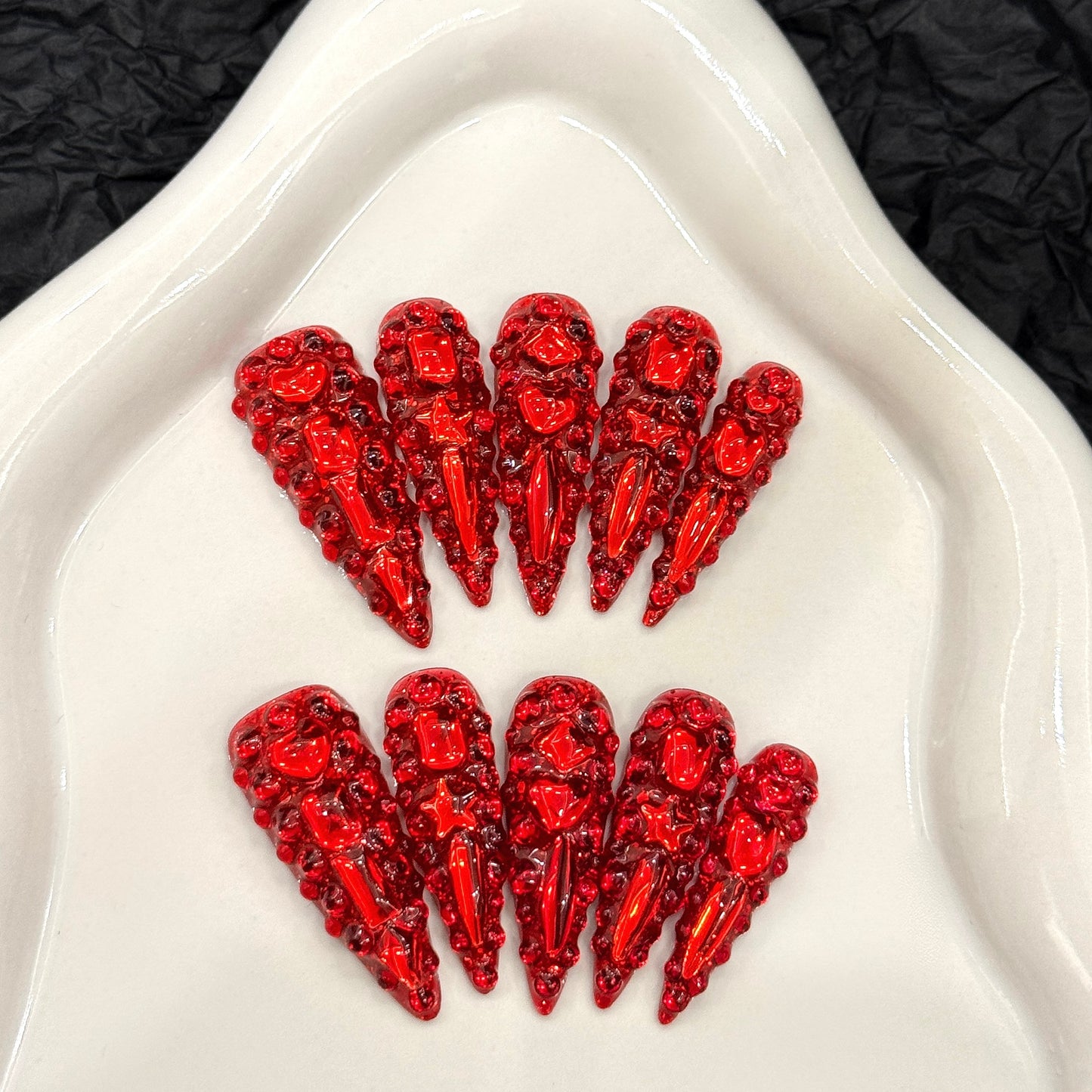 Red Luxe Gemstone Press - on Nails