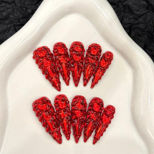 Red Luxe Gemstone Press - on Nails