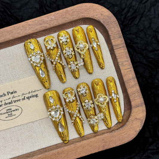 Gold Luxurious Diamond - Pearl Elegant Press - on Nails