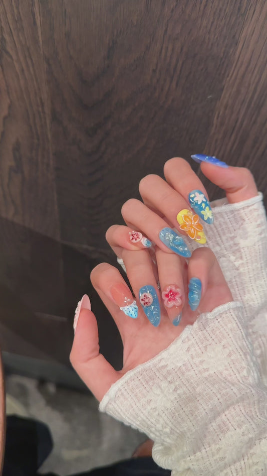 Colorful Floral Pearl Press - on Nails