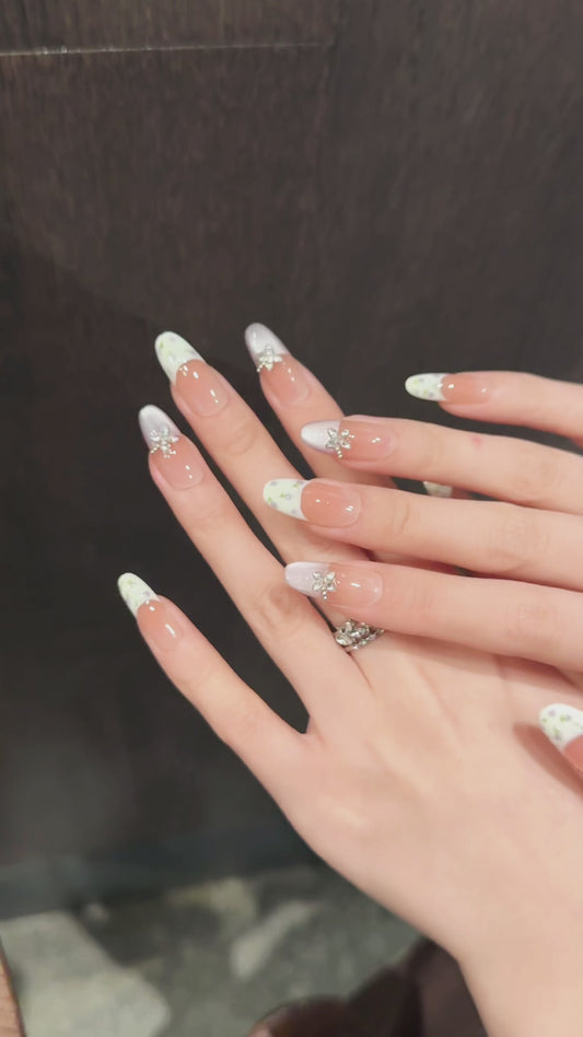 Orange - Pink Gradient Floral Butterfly Glam Press - on Nails