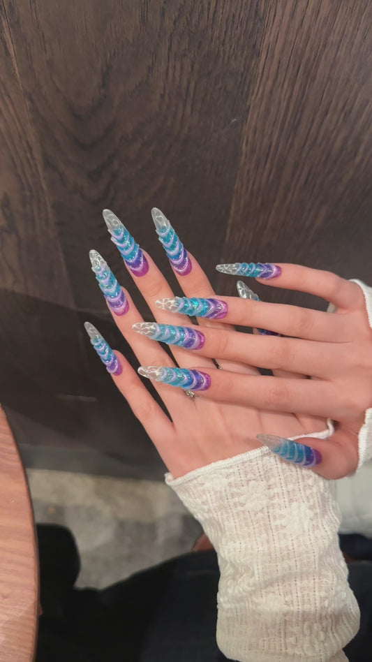 Purple - Blue Gradient Layered Glamorous Press - on Nails